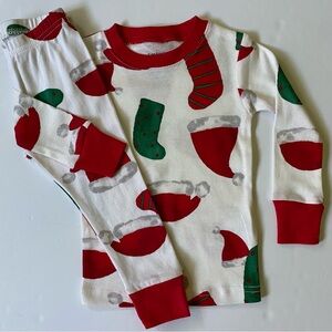 Christmas Pajamas Size 12 Months Long Johns Cotton Green Red Stockings Hats XMAS